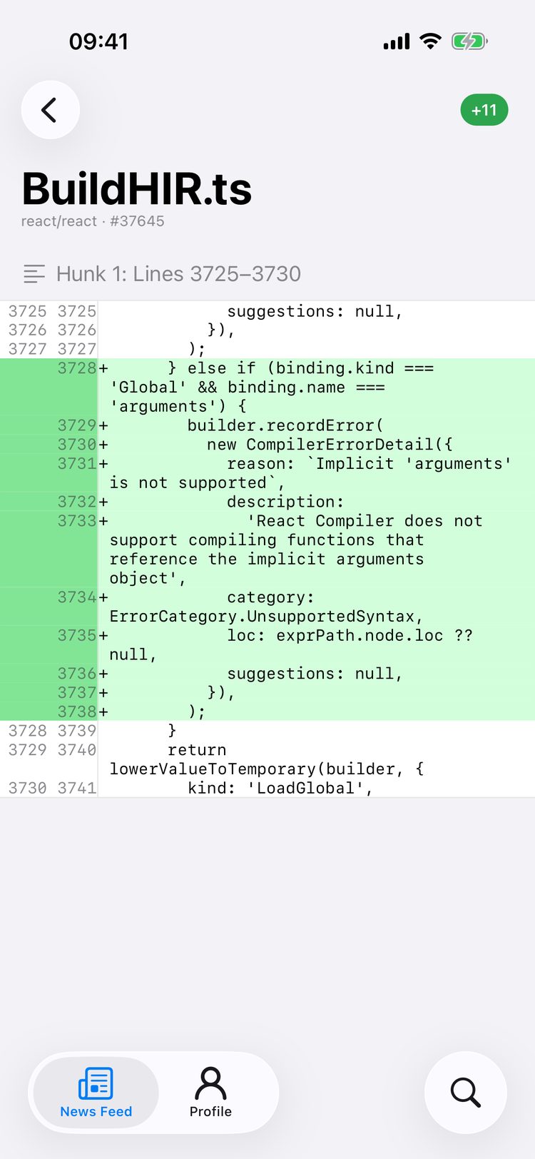 Diff view for a pull request on Octodoge