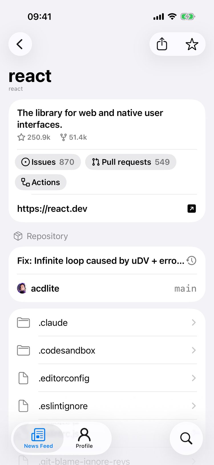 Repository view showing React on Octodoge
